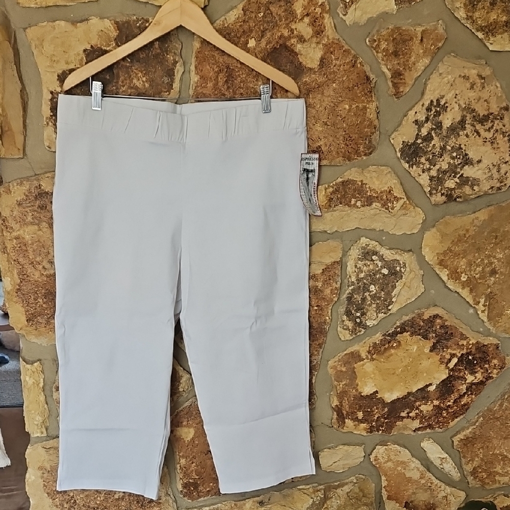 Espresso White‎ Stretch Wide Elastic Waisted Capri Pants Sz 3X NWT